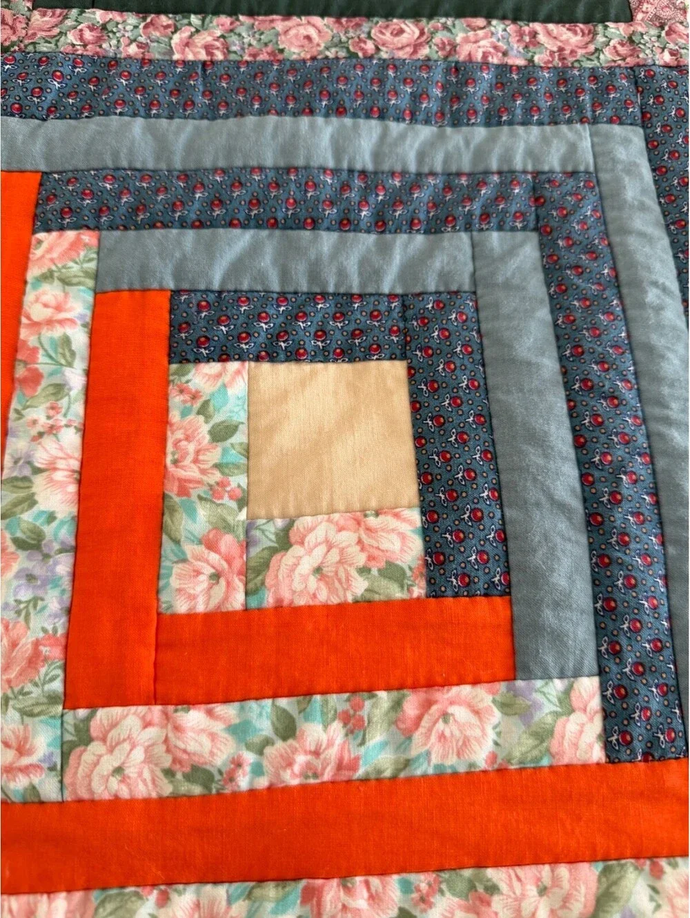 Handmade Log Cabin Quilt Vintage Patchwork Colorful Cotton Throw 54